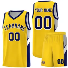 Gold Navy Side Design Sports Uniform Basketball Jersey Sets