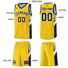 Gold Navy Side Design Sports Uniform Basketball Jersey Sets 5