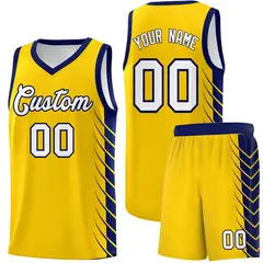 Gold Navy Side Symmetrical Line Pattern Basketball Jersey
