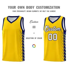 Gold Navy Side Symmetrical Line Pattern Basketball Jersey 3