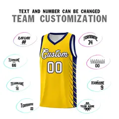 Gold Navy Side Symmetrical Line Pattern Basketball Jersey 4