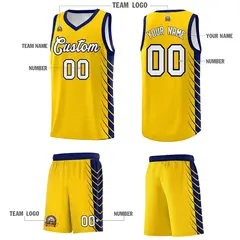 Gold Navy Side Symmetrical Line Pattern Basketball Jersey 5