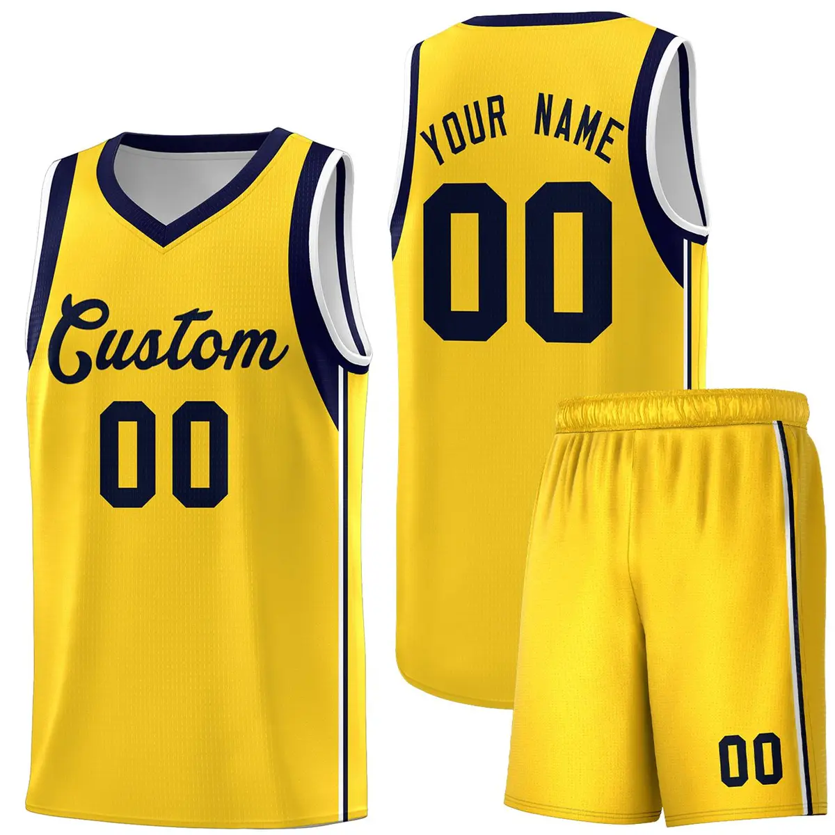 Gold Navy Sleeve Color Blocking Basketball Jersey