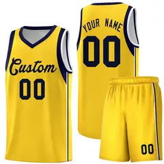 Gold Navy Sleeve Color Blocking Basketball Jersey