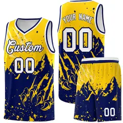 Gold Navy Snow Mountain Beast Pattern Basketball Jersey