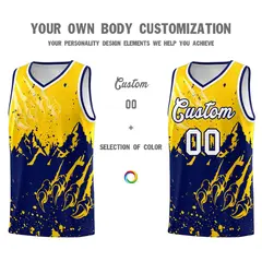 Gold Navy Snow Mountain Beast Pattern Basketball Jersey 3