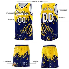 Gold Navy Snow Mountain Beast Pattern Basketball Jersey 5