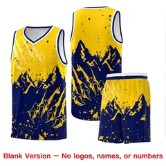 Gold Navy Snow Mountain Beast Pattern Basketball Jersey 7