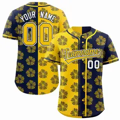 Gold Navy Split Flower Graffiti Authentic Baseball Jersey 1