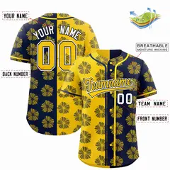Gold Navy Split Flower Graffiti Authentic Baseball Jersey 2