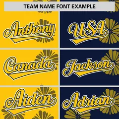 Gold Navy Split Flower Graffiti Authentic Baseball Jersey 3