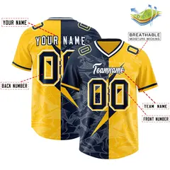 Gold Navy Split Lightning Pattern Football Jersey 2
