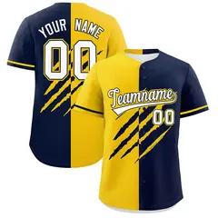 Gold Navy Split Tiger Claw Scratch Baseball Jersey 1