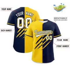 Gold Navy Split Tiger Claw Scratch Baseball Jersey 2