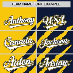 Gold Navy Split Tiger Claw Scratch Baseball Jersey 3
