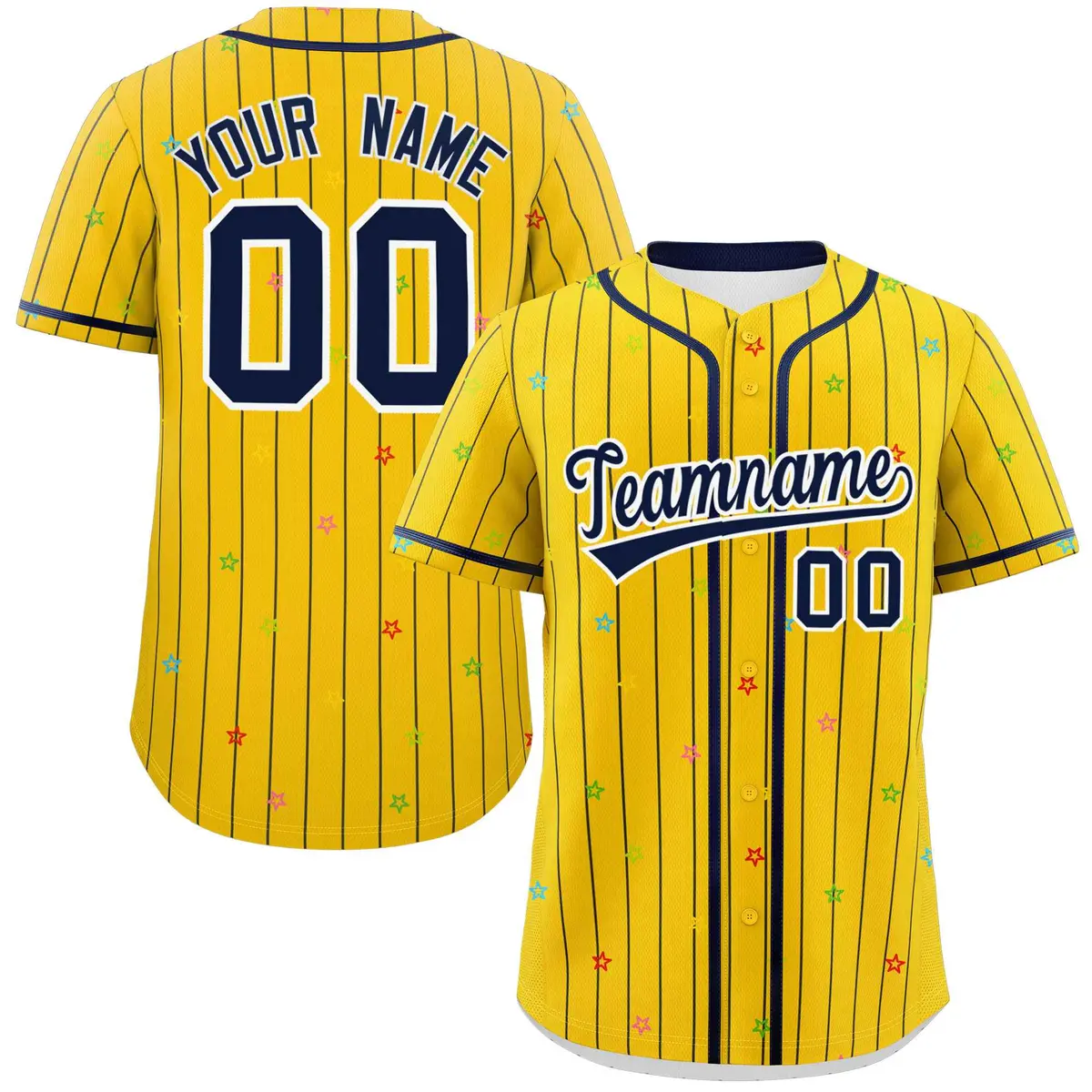 Gold Navy Star Pattern Stripe Authentic Baseball Jersey