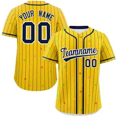 Gold Navy Star Pattern Stripe Authentic Baseball Jersey 1