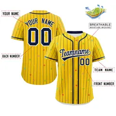 Gold Navy Star Pattern Stripe Authentic Baseball Jersey 2