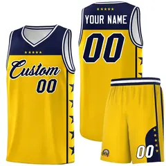 Gold Navy Star Pattern Team Basketball Jersey 1