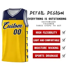 Gold Navy Star Pattern Team Basketball Jersey 2