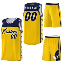 Gold Navy Star Pattern Team Basketball Jersey 6