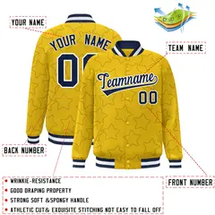 Gold Navy Star Pattern Varsity Letterman Baseball Jacket 2