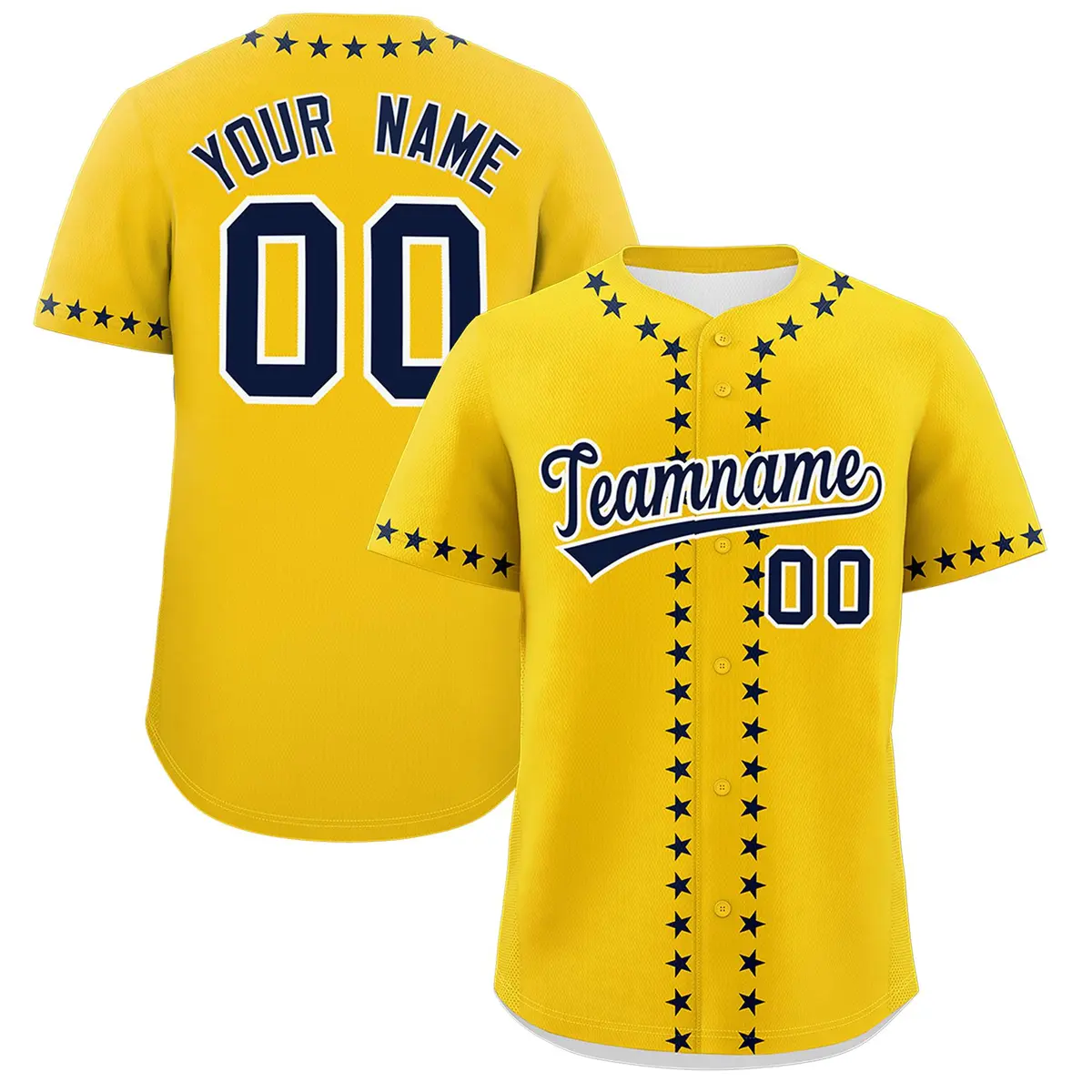 Gold Navy Star Ribbing Authentic Baseball Jersey