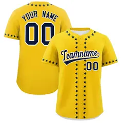 Gold Navy Star Ribbing Authentic Baseball Jersey 1