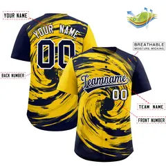 Gold Navy Swirl Graffiti Baseball Jersey 2