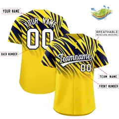 Gold Navy Tiger Stripe Gradient Animal Print Baseball Jersey 2