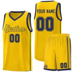 Gold Navy Two Bars Basketball Uniform Jersey
