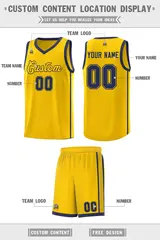 Gold Navy Two Bars Basketball Uniform Jersey 2