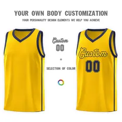 Gold Navy Two Bars Basketball Uniform Jersey 3