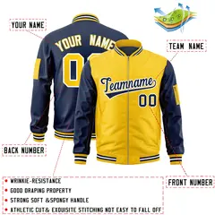 Gold Navy Two-Tone Varsity Letterman Bomber Jacket 2