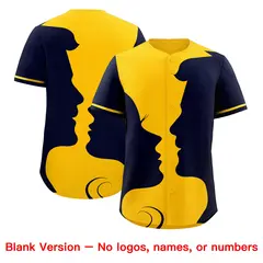 Gold Navy Valentine's Day Couple Silhouettes Baseball Jersey 2