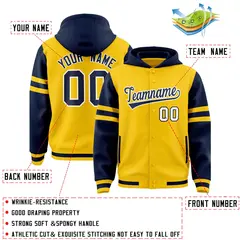 Gold Navy Varsity Letterman Hoodie Jacket Raglan Three Stripes 4
