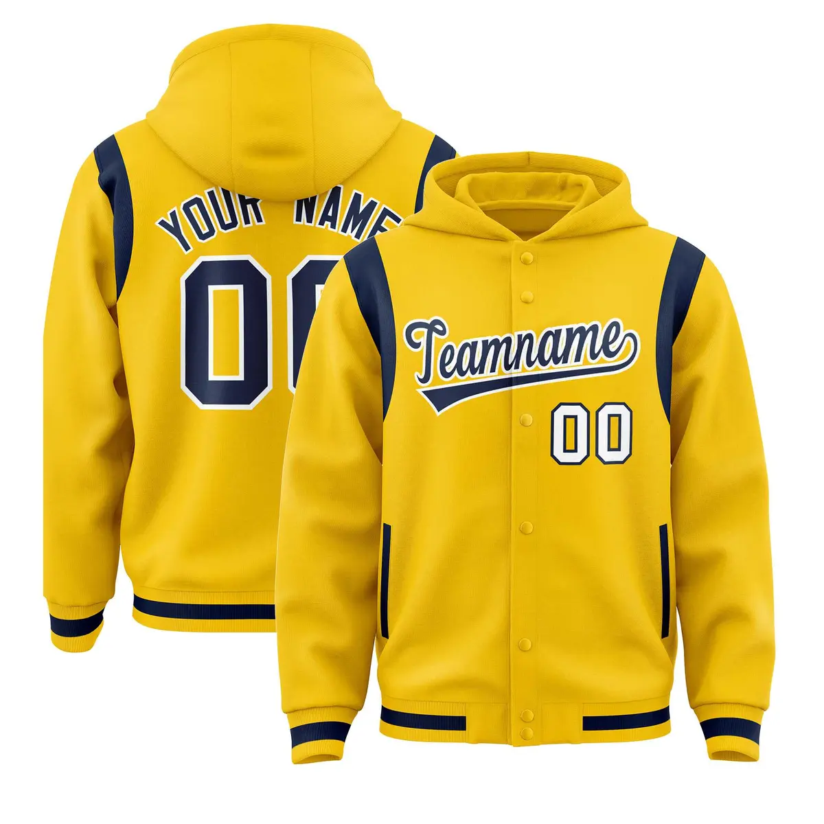 Gold Navy Varsity Letterman Shoulder Color Block Jacket Hoodie