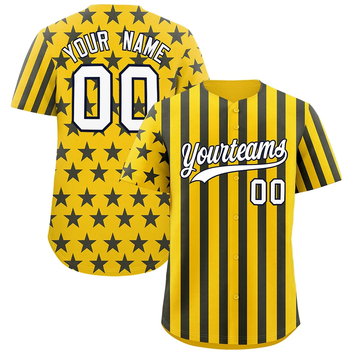 Gold Navy White American Flag Graffiti Baseball Jersey