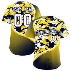 Gold Navy White Camo Gradient Fashion Baseball Jersey 1