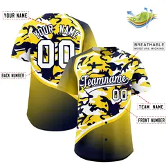 Gold Navy White Camo Gradient Fashion Baseball Jersey 2