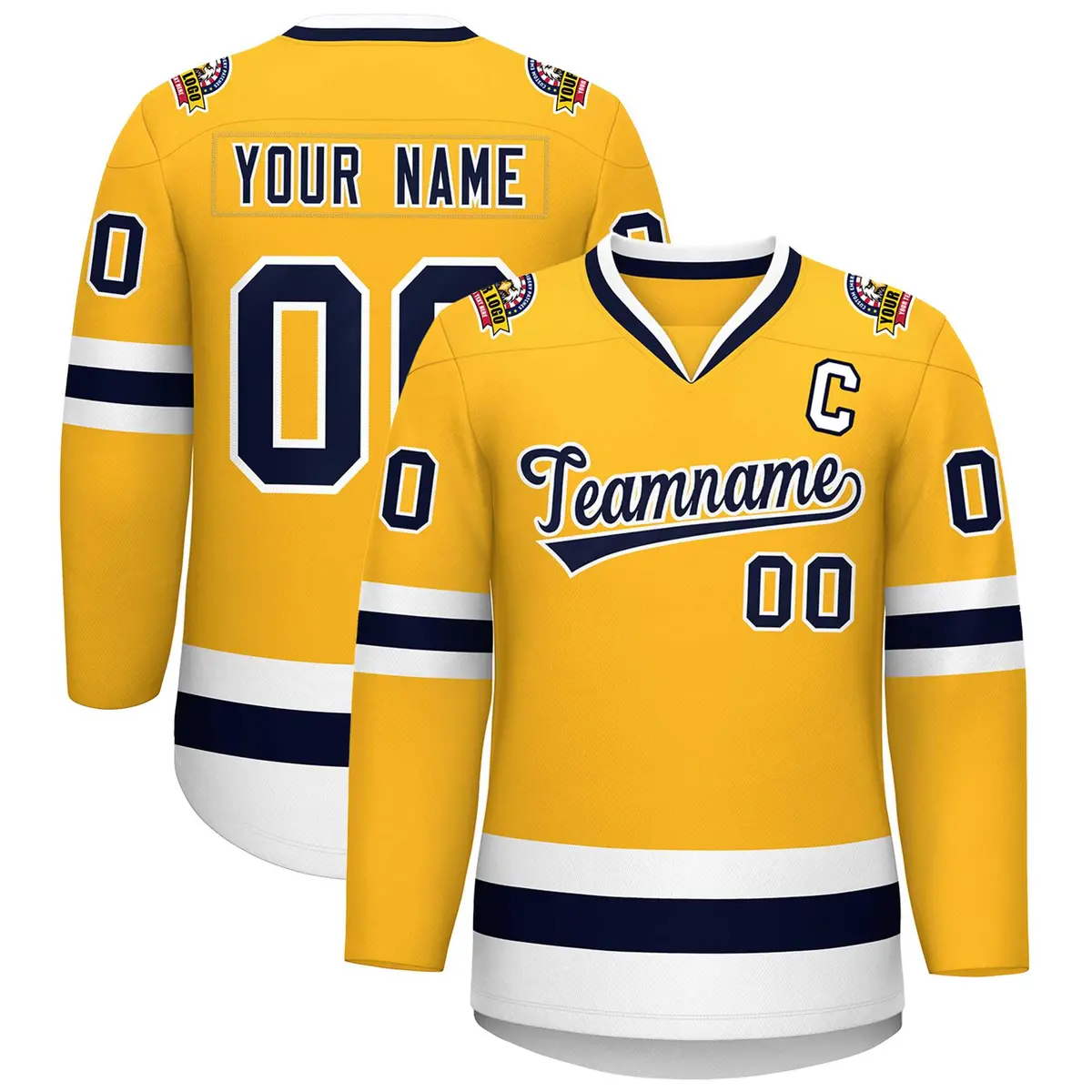 Gold Navy-White Classic Style Hockey Jersey