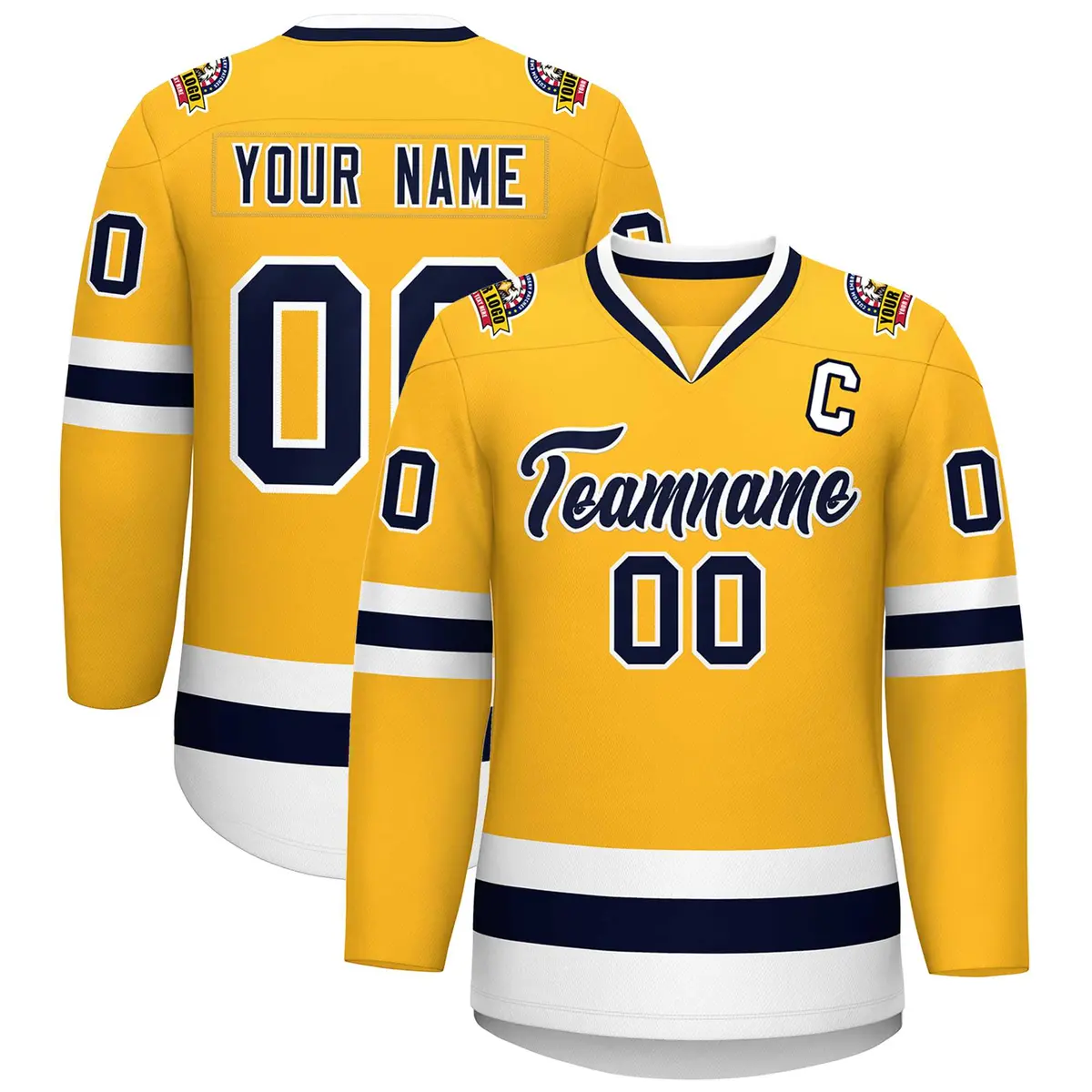 Gold Navy-White Classic Style Hockey Jersey