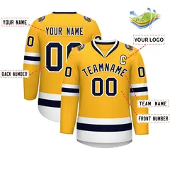 Gold Navy-White Classic Style Hockey Jersey 2