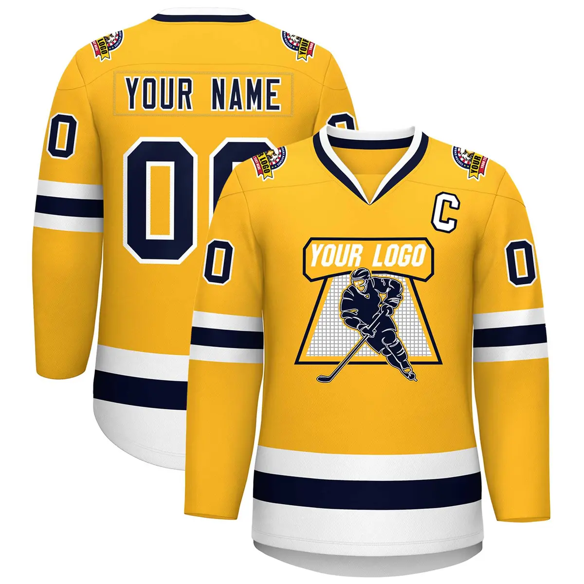 Gold Navy-White Classic Style Hockey Jersey