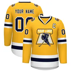 Gold Navy-White Classic Style Hockey Jersey 1