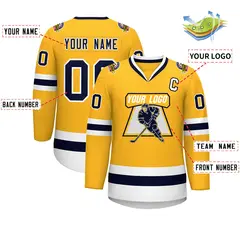 Gold Navy-White Classic Style Hockey Jersey 2