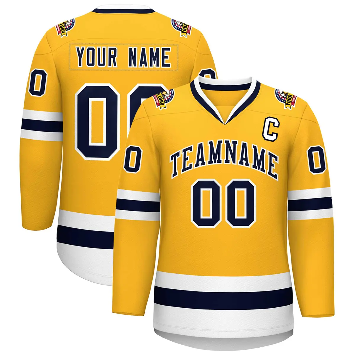 Gold Navy-White Classic Style Hockey Jersey
