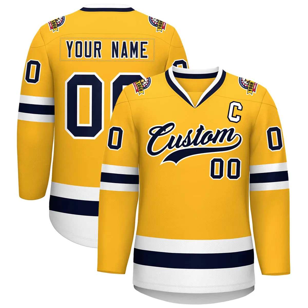 Gold Navy-White Classic Style Hockey Jersey