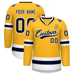 Gold Navy-White Classic Style Hockey Jersey 1