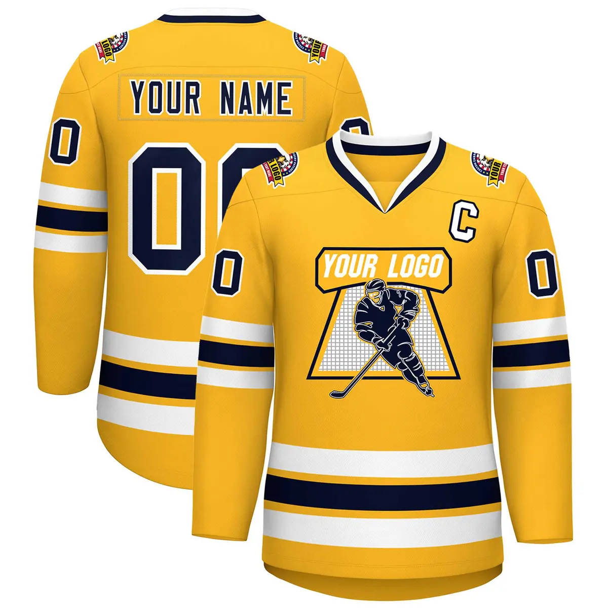 Gold Navy-White Classic Style Hockey Jersey